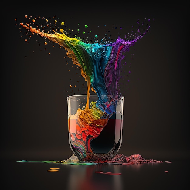 Pouring a glass of rainbow colored coffee in a beer mug AI Generated Image