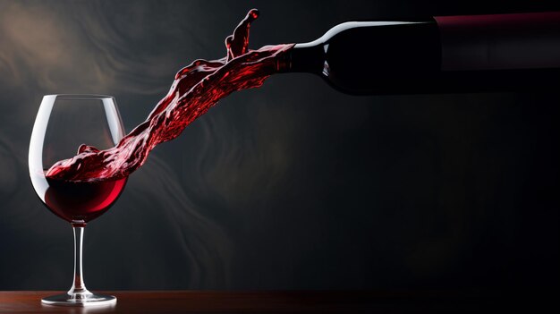 Pouring glass of red wine from a bottle in wide banner