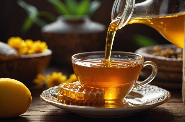 Pouring Honey into Tea Relaxing Moment