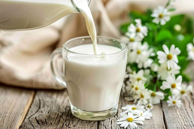 Pouring milk insida a glass