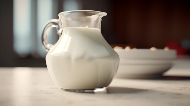 Pouring milk into a glass container
