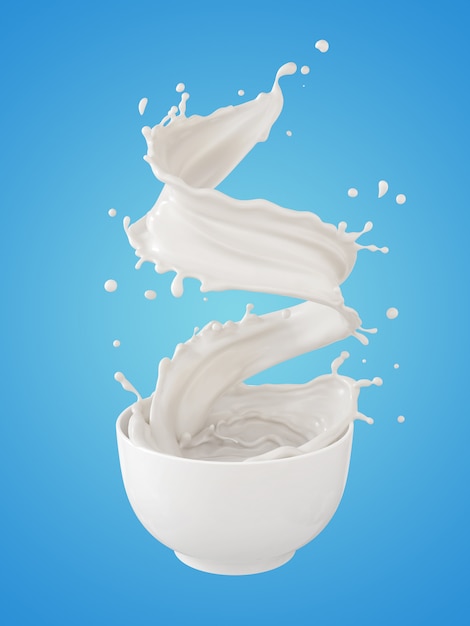 Photo pouring milk splash into white bowl