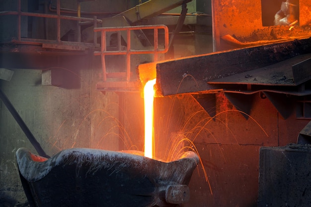 Photo pouring molten copper at a copper smelter in chile