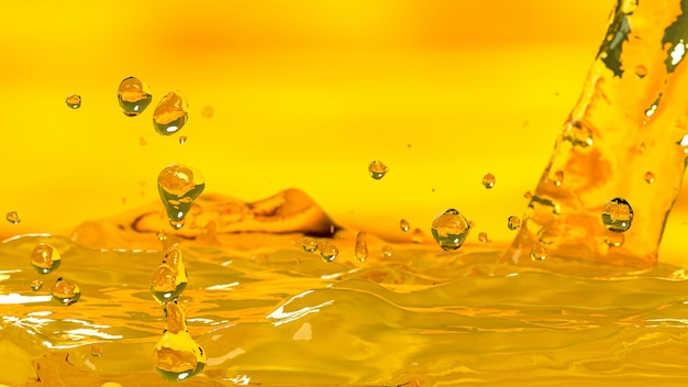 Pouring oil car motor gold color selective focus, 3d render