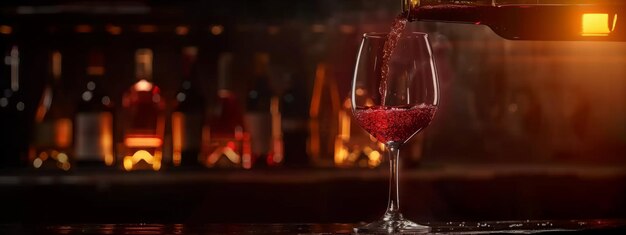Pouring red wine into glass isolated on dark background Wineglasses Romantic drink for party wine