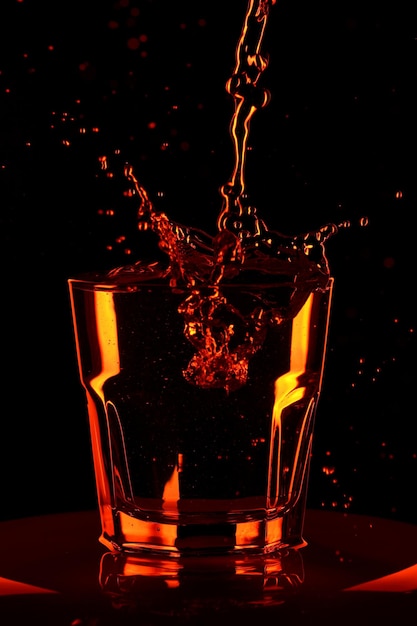 ガラスに水を注ぐ。水とウイスキーグラス