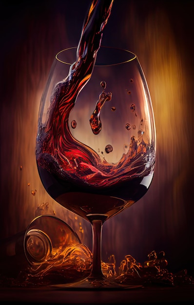 ワインをグラスに注ぐ ワイングラス 運動 赤い飲み物 スプラッシング 赤いワインを注ぐ 抽象的な生成的なAIイラスト