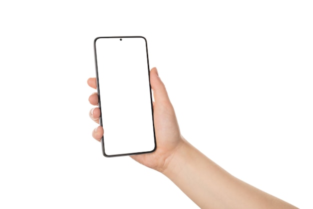 Pov close up view photo of girl hands holding small bottle with antiseptic using spray isolated white background