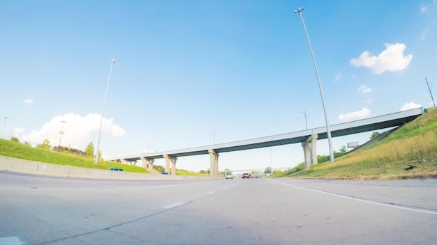 Pov point of view - driving east on interstate highway 70 in\
st. louis.