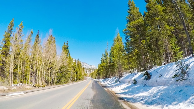 POV point of view -Driving through Rocky Mountain National Park in the Spring.