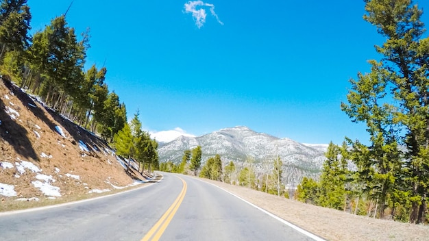 POV point of view -Driving through Rocky Mountain National Park in the Spring.