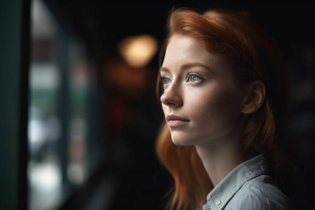 Pov shot of an attractive young woman looking away in thought created with generative ai