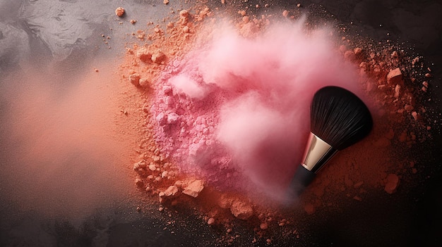 powder and blush forming frame with makeup brush