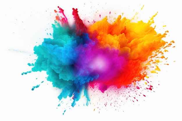 Powder color splash Paint in round border Banner card template Happy Holi Generative Ai