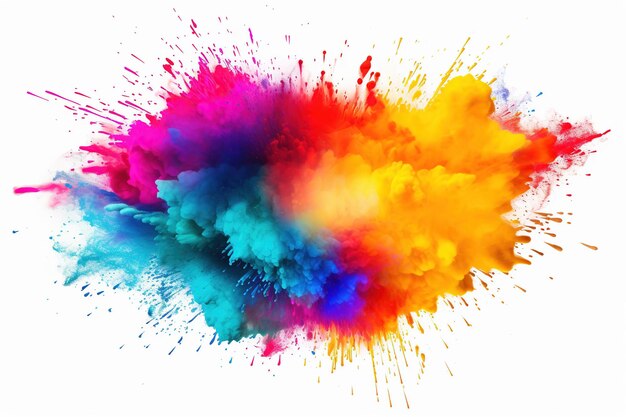 Powder color splash Paint in round border Banner card template Happy Holi Generative Ai