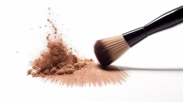 Photo powder cosmetics brush on a white background generative ai