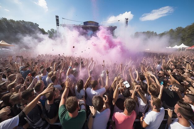Photo powder over crowd at summer music festival