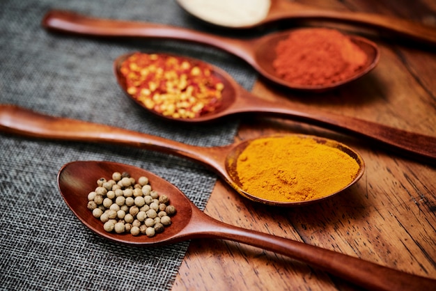 Photo powder spices on spoons