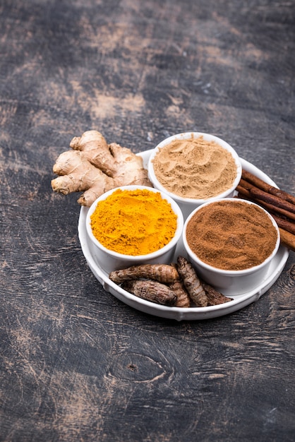 Powder of turmeric, cinnamon and ginger