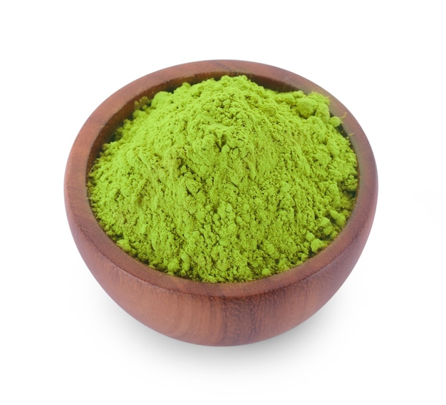 Powdered matcha green tea isolated on white