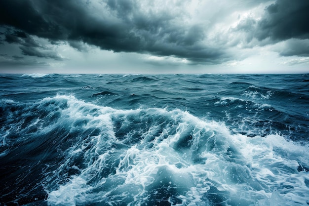 Сила и красота бурной морской погоды с драматическими волнами, бьющимися о берег.