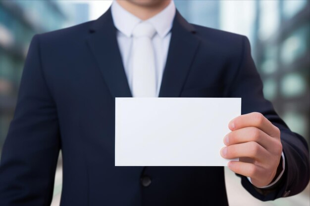 The Power of Communication An Empty White Card in the Hands of a Successful Businessman