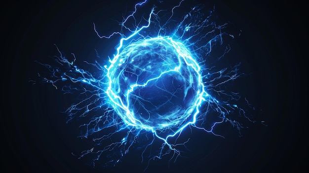 Photo the power of energy as a design element abstract electric ball or plasma sphere isolated on black background powerful electric discharges or burning rays