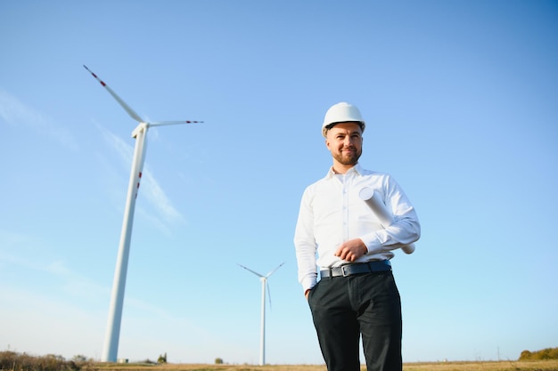 Power engineer are working with wind turbines.