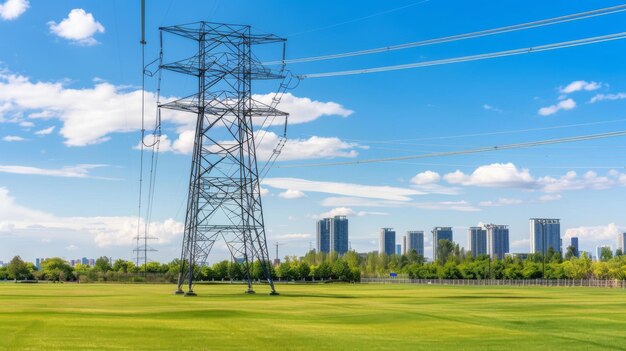 a power line and a city skyline