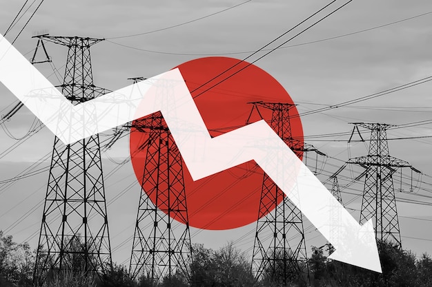 Power line and flag of japan energy crisis concept of global\
energy crisis