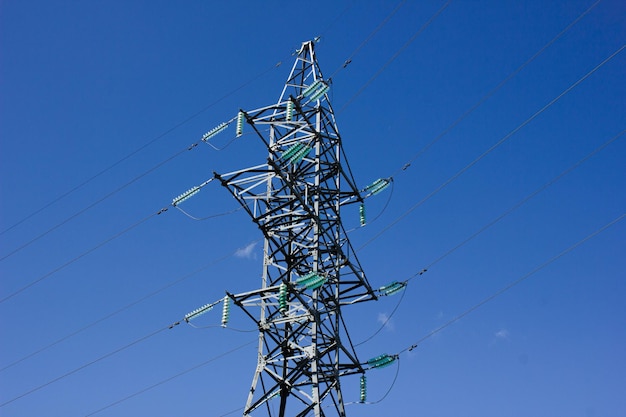 Power line Power line against the blue sky Electricity transmissionPower line support