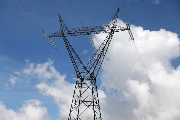 Power lines on blue sky