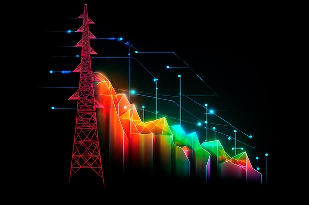 Линии электропередач и город Диаграмма роста Абстрактная концепция электроэнергии и ее цены ИИ