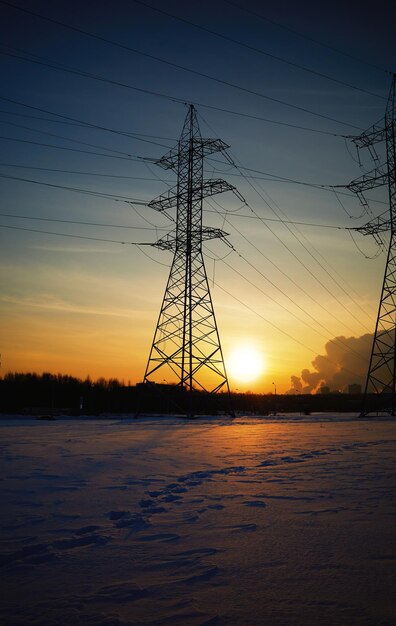 Photo power lines urban winter landscape background