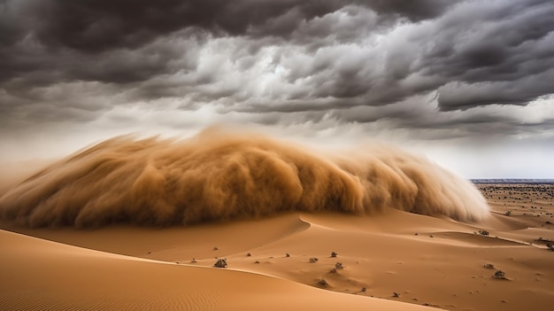 The power of nature in stunning desert sandstorm Sand swirl and dance in the air creating a dramatic and inspiring atmosphere Generative ai