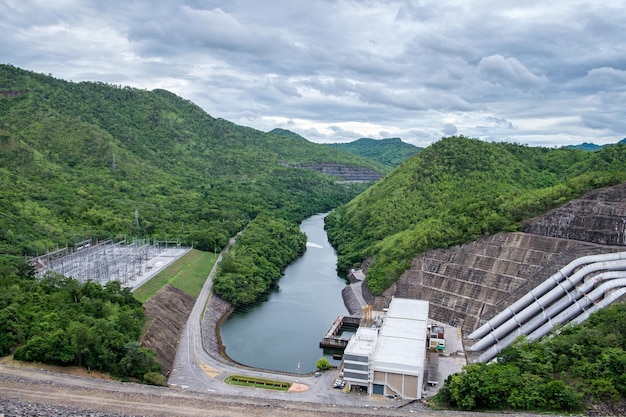 Power plant on dam srinakarin in valley
