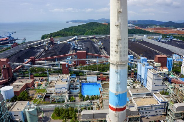 The Power plant industry factory in Korea from the drone shot