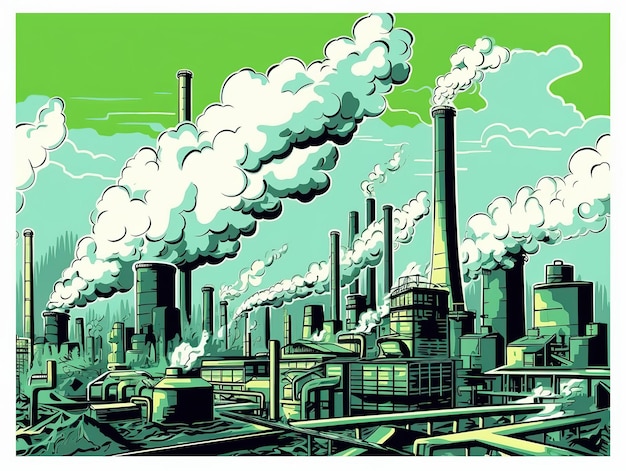 공기 벡터 디자인 ai에 연기 오염이 있는 발전소 생성