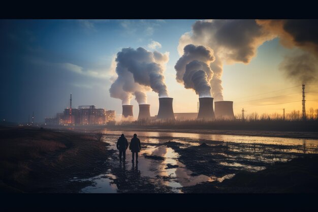 Foto centrali elettriche e centrali nucleari, nonché le conseguenze ecologiche come l’inquinamento da smog e le preoccupazioni ambientali