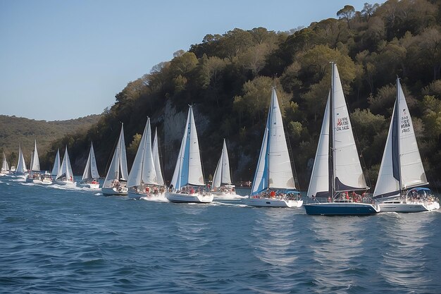 Photo power and sailboats participate in a holida boat parade