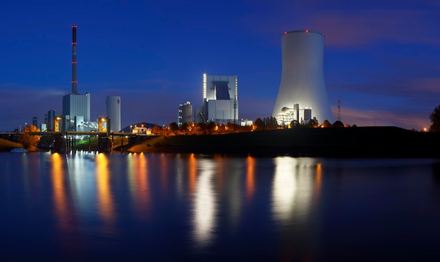 Photo power stations at night panorama