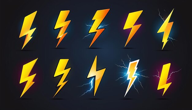 Power Symbols Lightning Icon Set and Energy Sign