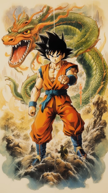 Power Unleashed Een levendige Dragon Ball Live Action Poster in de jaren 90 Airbrush Textbook Graphic Style