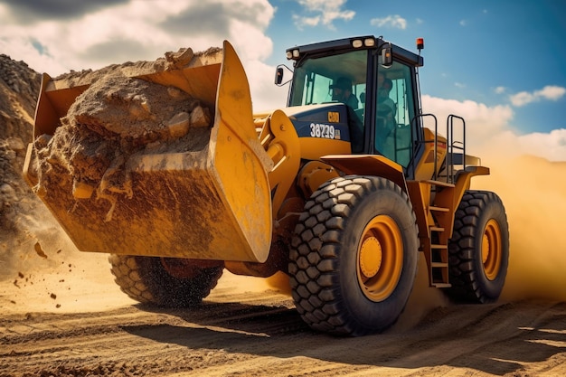 Power of a wheel loader in action at a quarry or construction site Generative AI