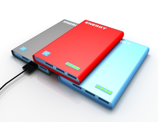 Powerbank with charging cable . 3d rendered illustration