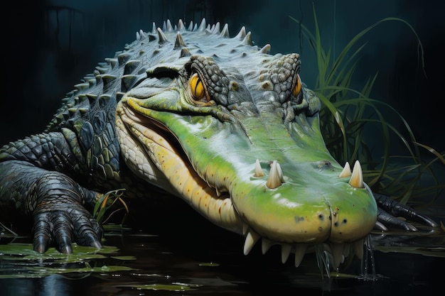 Powerful alligator head Tropical reptile wild Generate Ai