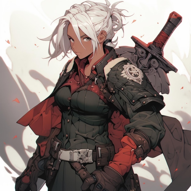 Powerful anime fighter with dark skin and punk white hair ready for battle Generative AI