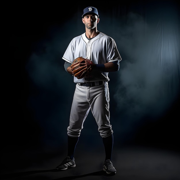 Powerful baseball champion striking player stands as a powerful champion on a captivating scene