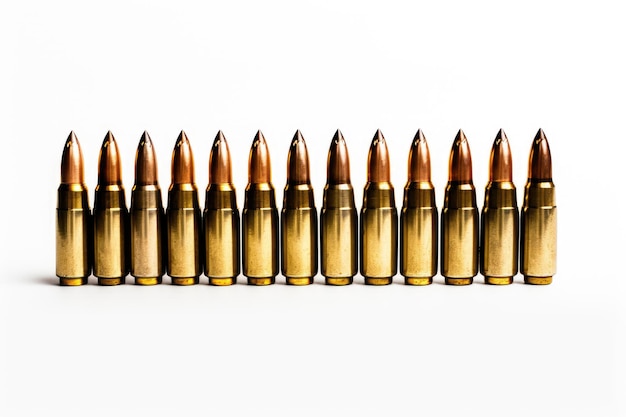 Powerful bullet ammo for firearm on white backdrop