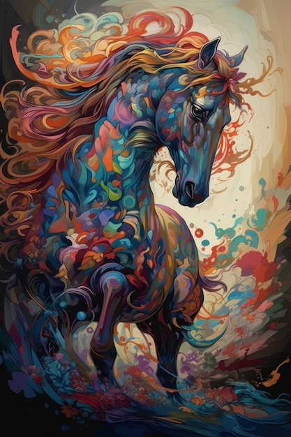 A powerful colorful painting of a proud horse generative ai